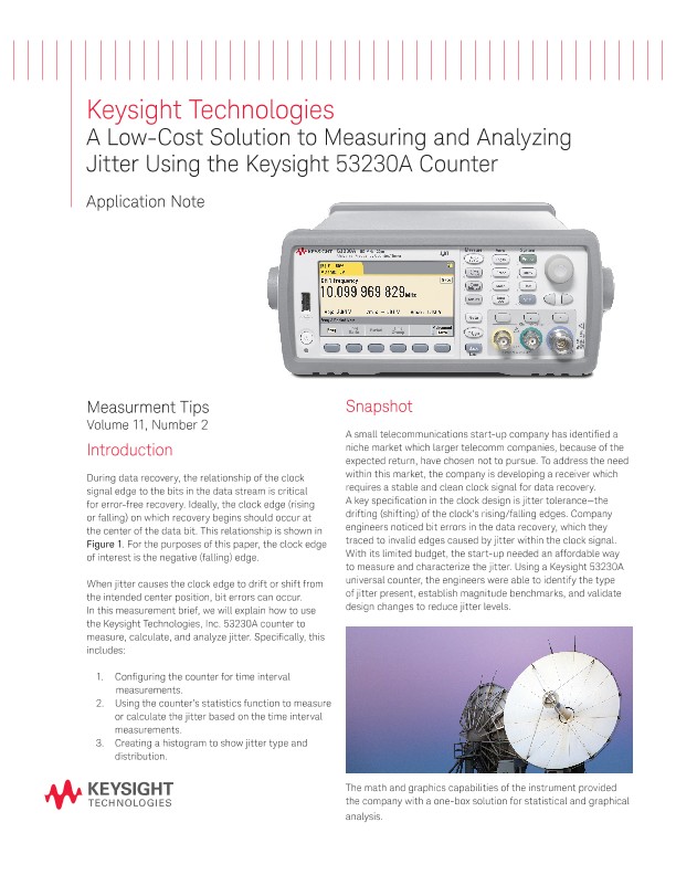 Low Cost Jitter Measurement and Analysis with 53230A Counter PDF Asset Page Keysight